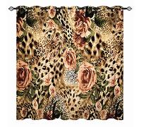 YUANZU Leopard Print Curtains - Abstract Tropical Animal Cheetah Striped Leaf Flower Print Pattern Eyelet Blackout Thermal Room Darkening Window Drapes for Bedroom Living Room 2 Panels W117cm x D229cm