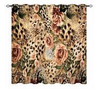 YUANZU Leopard Print Curtains - Abstract Tropical Animal Cheetah Striped Leaf Flower Print Pattern Eyelet Blackout Thermal Room Darkening Window Drapes for Bedroom Living Room 2 Panels W132cm x D213cm