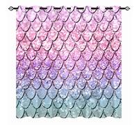 YUANZU Mermaid Scales Curtains, Girls Kids Pink Mermaid Fish Scales Geometric Print Pattern Eyelet Blackout Thermal Insulated Window Drapes for Living Room Bedroom 2 Panels Each Panel W168cm x D137cm