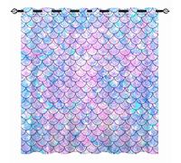 YUANZU Mermaid Scales Curtains, Girls Pink Blue Mermaid Fish Scales Geometric Print Pattern Eyelet Blackout Thermal Insulated Window Drapes for Living Room Bedroom 2 Panels Each Panel W117cm x D183cm