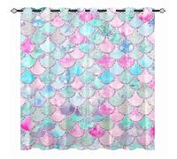 YUANZU Mermaid Scales Curtains - Girls Watercolor Colorful Mermaid Fish Scales Geometric Print Pattern Eyelet Blackout Room Darkening Window Drapes for Living Room Bedroom 2 Panels W106cm x D160cm