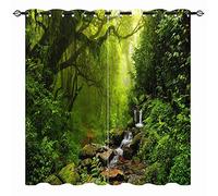 YUANZU Nature Curtains, Forest Jungle Rainforest Scenery Waterfall Green Tree Leaf 3D Print Patterned Eyelet Thermal Insulated Blackout Window Drapes for Bedroom Living Room 2 Panels W140cm x D183cm