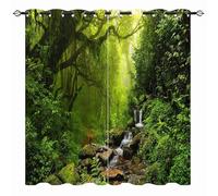 YUANZU Nature Curtains - Forest Jungle Rainforest Scenery Waterfall Green Tree Leaf Print Pattern Eyelet Blackout Thermal Room Darkening Window Drapes for Bedroom Living Room 2 Panels W229cm x D183cm