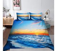YUANZU Ocean Bedding Set Double for Beach Duvet Cover Set 3 Pieces Tropical Landscape Hawaiian Sunset Sea Waves Scene Printed Microfiber Quilt Cover with Zipper Closure (200 x 200 cm & 2Pillowcase)