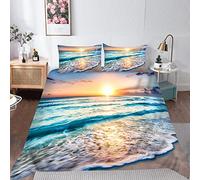 YUANZU Ocean Bedding Set King for Beach Duvet Cover Set 3 Pieces Tropical Hawaiian Sunset Sea Waves Scenery Printed Soft Microfiber Quilt Cover with Zipper Closure (230 x 220 cm & 2Pillowcase)