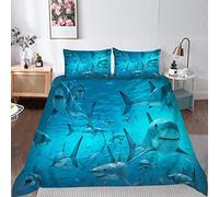 YUANZU Ocean Bedding Set King for Kids Boys Teens Comforter Duvet Cover Set 3 Pieces White Shark Underwater World Printed Soft Microfiber Quilt Cover with Zipper Closure (230 x 220 cm & 2Pillowcase)