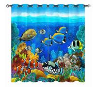 YUANZU Ocean Curtains - Underwater Tropical Fish Coral Animal Sea World Art Scene Print Pattern Eyelet Blackout Thermal Room Darkening Window Drapes for Bedroom Living Room 2 Panels W229cm x D183cm