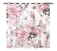 YUANZU Pink Flower Curtains - Girls Watercolor Floral Rose in Pastel Color Tile Print Pattern Eyelet Blackout Thermal Window Drapes for Bedroom Living Room Dining Room Office 2 Panels W117cm x D137cm