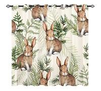 YUANZU Rabbit Curtains - Kids Leaf Watercolor Woodland Bunny Print Pattern Eyelet Blackout Thermal Insulated & Room Darkening Window Drapes for Baby Boys Girls Bedroom 2 Panels W117cm x D229cm