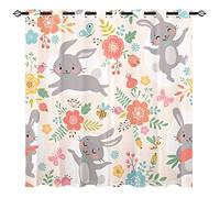 YUANZU Rabbit Curtains - Kids Nursery Spring Floral Woodland Bunny Print Pattern Eyelet Blackout Thermal Insulated & Room Darkening Window Drapes for Baby Boys Girls Bedroom 2 Panels W75cm x D166cm