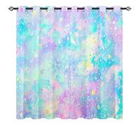 YUANZU Rainbow Mesh Curtains - Kids Fantasy Gradient Backdrop with Splash Print Pattern Eyelet Blackout Thermal Insulated Room Darkening Window Drapes for Boys Girls Bedroom 2 Panels W132cm x D160cm