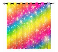 YUANZU Rainbow Striped Curtains, Galaxy Glitter Star Space Fantasy Pastel Clouds with Blackout 3D Printed Curtain, Thermal Insulated Eyelet Window Drapes for Girls Bedroom, 2 Panels W229cm x D229cm