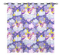 YUANZU Rainbow Unicorn Curtains - Kids Cute Star Love Cloud Pentagram Print Pattern Eyelet Blackout Thermal Room Darkening Window Drapes for Boys Girls Baby Bedroom 2 Panels W117cm x D137cm