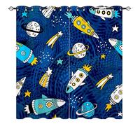 YUANZU Rocket Space Curtains - Kids Doodle Planet Star Slogans Print Pattern Eyelet Blackout Room Darkening Window Drapes for Boys Girls Baby Nursery Bedroom Playroom 2 Panels W117cm x D183cm