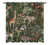 YUANZU Safari Wild Animal Curtains - Bear Giraffe Elephant Cheetah Zebra Jungle Forest Print Pattern Eyelet Blackout Thermal Insulated Darkening Window Drapes for Kids Bedroom 2 Panels W117cm x D183cm