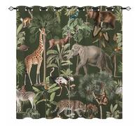 YUANZU Safari Wild Animal Curtains - Jungle Forest Bear Giraffe Elephant Cheetah Zebra Print Pattern Eyelet Thermal Blackout Room Darkening Window Drapes for Kids Baby Bedroom 2 Panels W229cm x D183cm
