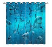 YUANZU Shark Curtains - Ocean White Shark in Deep Sea Underwater World Animals Print Pattern Eyelet Blackout Thermal Room Darkening Window Drapes for Bedroom Living Room 2 Panels W132cm x D160cm