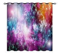 YUANZU Space Blackout Curtains - Kids Nebula Galaxy Universe Cosmic Sky Stars Print Pattern Eyelet Thermal Insulated & Room Darkening Window Drapes for Boys Girls Bedroom 2 Panels W168cm x D183cm