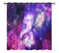 YUANZU Space Curtains, Galaxy Universe Nebula Starry Sky Planet Stars Print 3D Pattern Eyelet Thermal Insulated Blackout Curtains for Kids Boys Girls Bedroom Playroom 2 Panels Each W168cm x D137cm