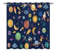 YUANZU Space Curtains - Kids Rocket Planet Star Astronaut Print Pattern Eyelet Blackout Thermal Insulated Room Darkening Window Drapes for Boys Girls Baby Nursery Bedroom 2 Panels W229cm x D183cm