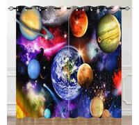 YUANZU Space Curtains - Planet Earth Galaxy Stars Nebula Starry Sky 3D Print Pattern Eyelet Blackout Thermal Room Darkening Window Drapes for Kids Boys Bedroom Playroom 2 Panels W106cm x D160cm