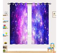 YUANZU Space Curtains Universe Galaxy Stars Nebula Starry Sky Planet Print Pattern Eyelet Blackout Thermal Insulated & Room Darkening Window Drapes for Kids Boys Girls Bedroom 2 Panels W117cm x D137cm