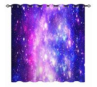 YUANZU Space Curtains Universe Galaxy Stars Nebula Starry Sky Planet Print Pattern Eyelet Blackout Thermal Insulated & Room Darkening Window Drapes for Kids Boys Girls Bedroom 2 Panels W168cm x D137cm
