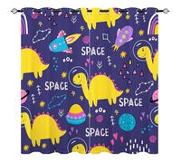 YUANZU Space Dinosaur Curtains - Kids Doodle Yellow Dino Planet Rainbow Jupiter Saturn Print Pattern Eyelet Blackout Room Darkening Window Drapes for Boys Girls Baby Bedroom 2 Panels W106cm x D160cm