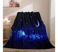 YUANZU Star Moon Blanket Throw, Summer Blue Night Sky Starry Dreamy Cloud Landscape Print Pattern Soft Cozy Flannel Blanket, Warm Lightweight Plush Throw Couch Sofa Bed Cover 50x60 inch