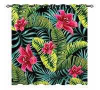 YUANZU Tropical Blackout Curtains - Girls Jungle Plant Leaves Palm Tree Flowers Print Pattern Eyelet Thermal Insulated Room Darkening Window Drapes for Bedroom Living Room 2 Panels W117cm x D137cm