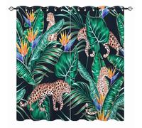 YUANZU Tropical Curtains - Girls Cheetah Leopard Bird Flower Jungle Banana Leaf Monstera Floral Print Pattern Eyelet Blackout Thermal Window Drapes for Bedroom Living Room 2 Panels W132cm x D160cm