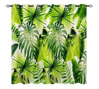 YUANZU Tropical Curtains - Green Leaf Plant Palm Leaf Jungle Scenery Print Pattern Eyelet Blackout Thermal Insulated & Room Darkening Window Drapes for Living Room Bedroom 2 Panels W132cm x D160cm