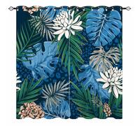 YUANZU Tropical Curtains - Jungle Tropic Leaf with Leopard Flowers Palm Leaves Print Pattern Eyelet Blackout Thermal Room Darkening Window Drapes for Bedroom Living Room 2 Panels W229cm x D183cm