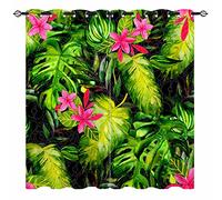 YUANZU Tropical Leaves Curtains - Nature Wild Jungle Watercolor Palms Exotic Plant Print Pattern Eyelet Thermal & Room Darkening Blackout Window Drapes for Bedroom Living Room 2 Panels W75cm x D166cm