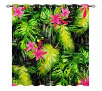 YUANZU Tropical Leaves Curtains - Nature Wild Jungle Watercolor Palms Print Pattern Eyelet Blackout Thermal Insulated Room Darkening Window Drapes for Bedroom Living Room 2 Panels W132cm x D160cm