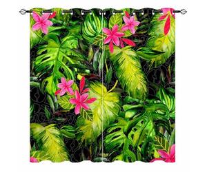 YUANZU Tropical Leaves Curtains - Nature Wild Jungle Watercolor Palms Print Pattern Eyelet Blackout Thermal Insulated Room Darkening Window Drapes for Bedroom Living Room 2 Panels W132cm x D160cm