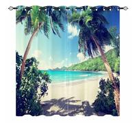 YUANZU Tropical Scene Curtains - Beach Coastal Island Palm Trees Ocean Landscape Pattern Eyelet Thermal & Room Darkening Blackout Window Drapes for Bedroom Living Room 2 Panels W132cm x D213cm