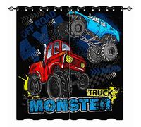 YUANZU Truck Curtains - Kids Boys Blue Red Monster Truck Print Pattern Eyelet Blackout Thermal Insulated & Room Darkening Window Drapes for Nursery Baby Bedroom Playroom 2 Panels W75cm x D166cm