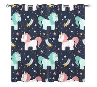 YUANZU Unicorn Curtains - Kids Pony Star Comet on A Dark Blue Background Print Pattern Eyelet Blackout Thermal Insulated Room Darkening Window Drapes for Boys Girls Bedroom 2 Panels W106cm x D160cm