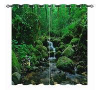 YUANZU Waterfall Curtains, Forest Jungle Wild Nature Theme Mountain Stream Scenery Print Patterned Eyelet Thermal Insulated Blackout Window Drapes for Bedroom Living Room 2 Panels W140cm x D183cm