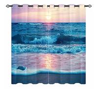 YUANZU Wave Sunrise Curtains - Beach Tropical Ocean Sea Foam Seaside Nature Scenery Pattern Eyelet Thermal & Room Darkening Blackout Window Drapes for Bedroom Living Room 2 Panels W168cm x D137cm
