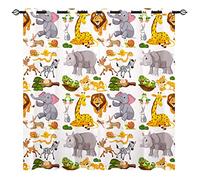 YUANZU Wild Animal Curtains - Kids Childish Zoo Lion Zebra Rabbit Deer Giraffe Print Pattern Eyelet Blackout Room Darkening Window Drapes for Boys Girls Baby Nursery Bedroom 2 Panels W168cm x D137cm