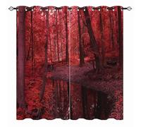 YUANZU Woodland Curtains - Nature Forest Wild Red Tree Leaf Creek Landscape Scenery Print Pattern Eyelet Blackout Thermal Room Darkening Window Drapes for Bedroom Living Room 2 Panels W132cm x D160cm