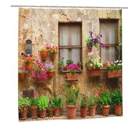 YUAOEUR 3D Garden Shower Curtain 71X71 Inch Fresh Plant Countrylife Style Retro Old Stone Wall Floral Basket Door Scenery with Green Plants Scenery Bathroom Decoration Curtains with Hook