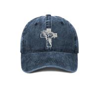 YUAOEUR Christian Jesus Cross Embroidery Hat - Faith Adjustable Vintage Washed Cotton Baseball Cap for Men Women - Religious Gifts (Navy Blue)