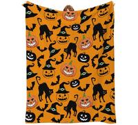 YUAOEUR Halloween Bat Pumpkin Cat Blanket - Thick and Warm, Fluffy Flannel & Soft Blankets for Bed and Couch Throw Size 50x60 Inch