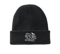 YUAOEUR Just Girl Who Loves Horse Beanie Hat Stretchy Soft Cuffed Wooly Skull Cap with Thick Warm Lining, Unisex Winter Hats (Black)