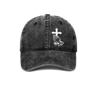 YUAOEUR Praying Cross Hat - Faith Adjustable Vintage Washed Cotton Baseball Cap for Men Women - Religious Christian Jesus Gifts (Black)