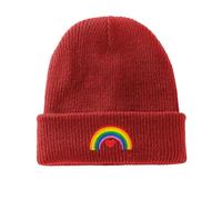 YUAOEUR Rainbow Pride Beanie Hat Stretchy Soft Cuffed Wooly Skull Cap with Thick Warm Lining, Unisex Winter Hats (Red)