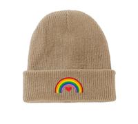 YUAOEUR Rainbow Pride Beanie Hat Stretchy Soft Cuffed Wooly Skull Cap with Thick Warm Lining, Unisex Winter Hats (Khaki)